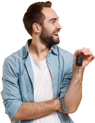 Happy customer holding a replacement car key